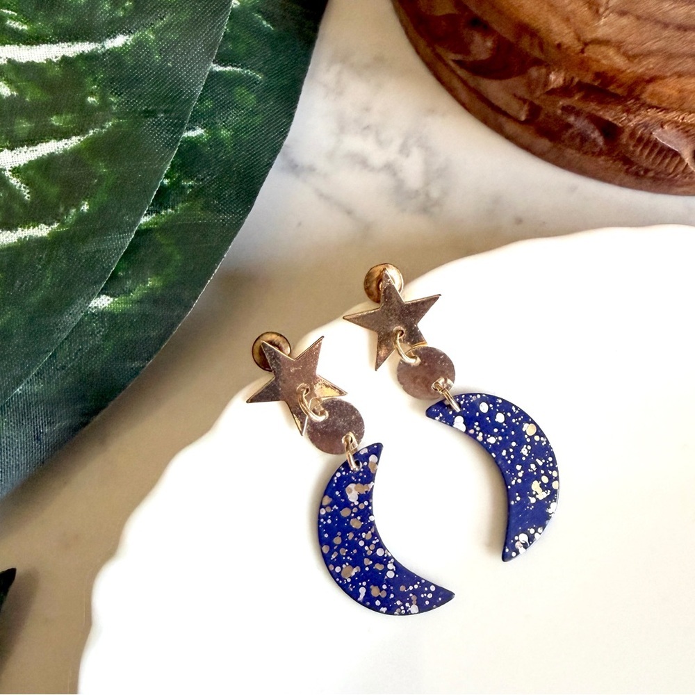 3/$22🩶 ModCloth Crescent Moon Stars Earrings PREOWNED Bohemian Boho Jewelry